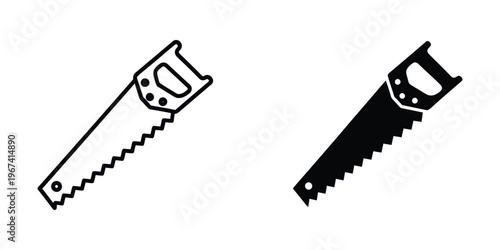 Two different types of hand saws displayed side by side in black and white outline