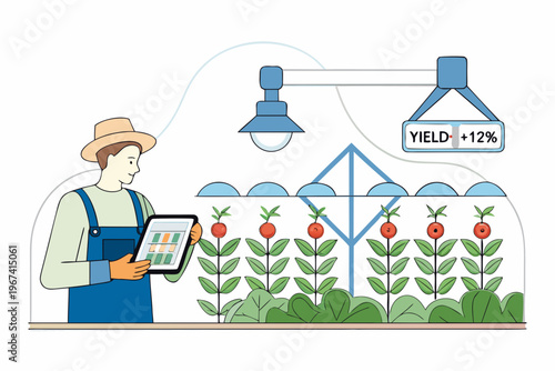 Farmer using technology to monitor crop growth and increased yield