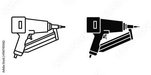 Comparison of two types of power tools with different trigger designs and paint spray patterns
