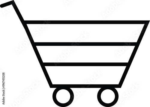 Simple black and white line drawing of a shopping cart icon representing retail and commerce