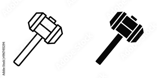 Contrasting depictions of a hammer in monochrome and black-and-white styles