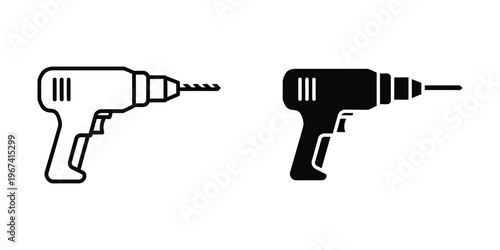 Comparison of a standard drill and a cordless drill in black and white outline