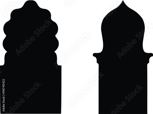 Elegant silhouettes of indian architectural elements two intricate archways in black and white