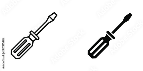 Two contrasting screwdrivers depicted in a simple black and white style