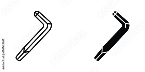Isometric and perspective view of a bent screwdriver with a phillips head tip