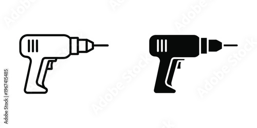Contrast of a white and black power drill icon design.
