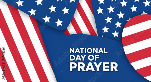 National day of prayer banner with american flags and stars on blue background