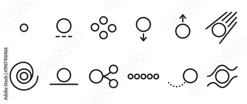 Collection of black outline circle icons depicting various abstract concepts and interactions on a clean white surface