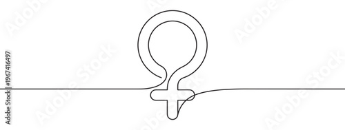 Single continuous line drawing of the female gender symbol, representing women's rights and feminism