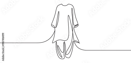Simple black line art drawing of a traditional Indian kurta and salwar set, presented in a minimalist style