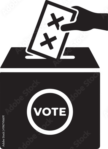Hand placing ballot paper with crosses into voting box with vote symbol vector