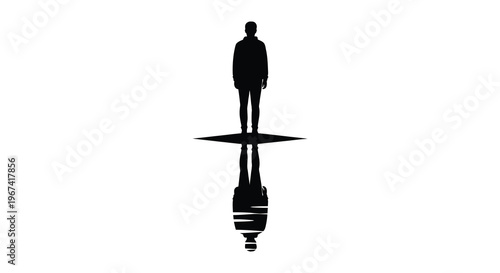 A solitary figure stands with a fractured reflection a striking silhouette