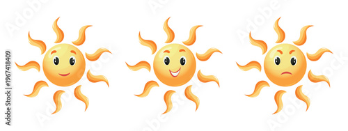 Cartoon sun characters with different emotions for kids education