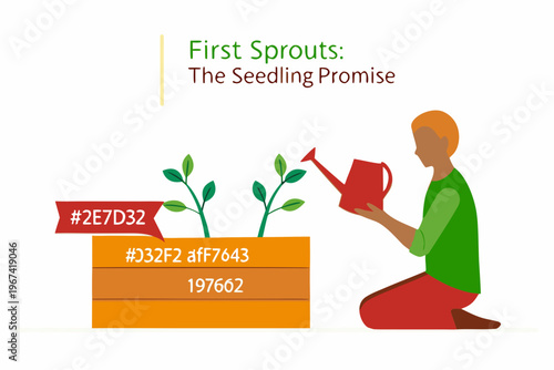 A person watering seedlings growing in a rectangular planter box