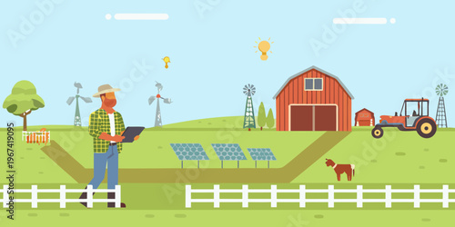 Modern farm scene depicting technology sustainability and agricultural innovation