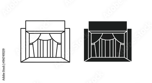 Stage framing with curtains presented in outline and solid silhouette