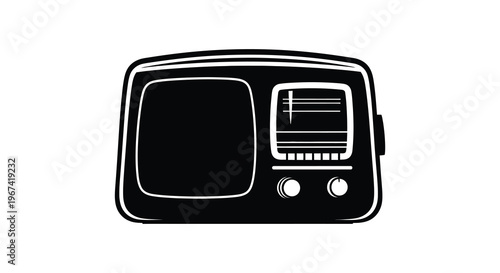 Vintage transistor radio illustration in a striking black silhouette
