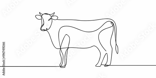 Minimalist line drawing of a cow in a continuous stroke style
