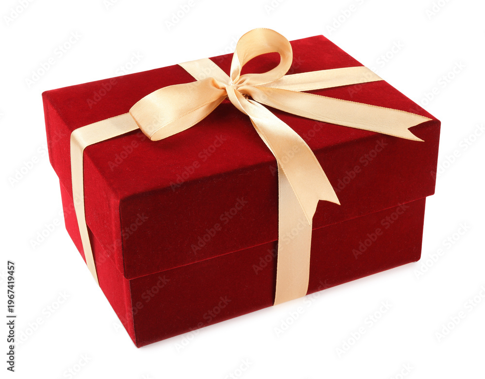 Fototapeta premium Red gift box with bow isolated on white