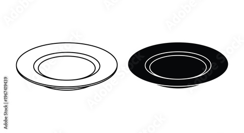 Two empty plates presented in contrasting styles a black silhouette