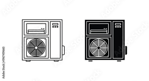 Two server rack outlines one light and one dark silhouette