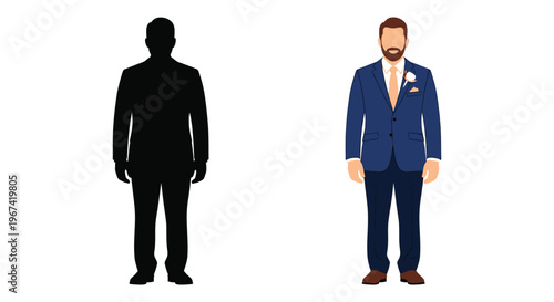 Groom illustration featuring a full body view and a black silhouette