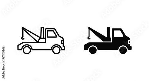 Two tow truck icons one outlined and one solid a graphic silhouette