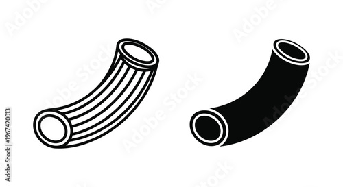 Two curved macaroni pasta pieces depicted in a black silhouette