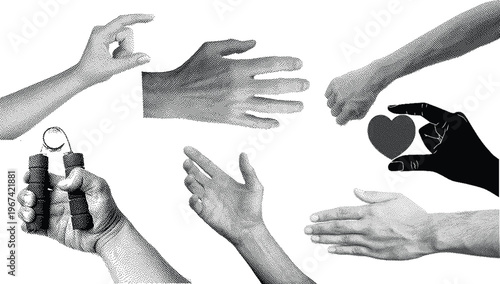 Human hands gesture halftone stippling illustration vector design