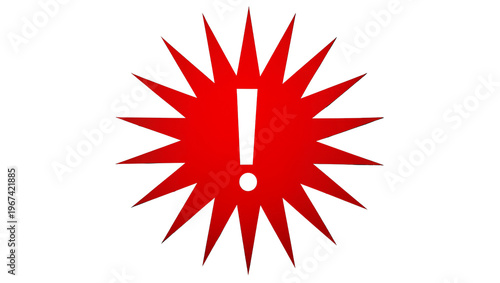 фотографія Red starburst exclamation mark symbol, isolated on transparent background