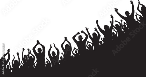 Silhouette of a cheering crowd with raised hands