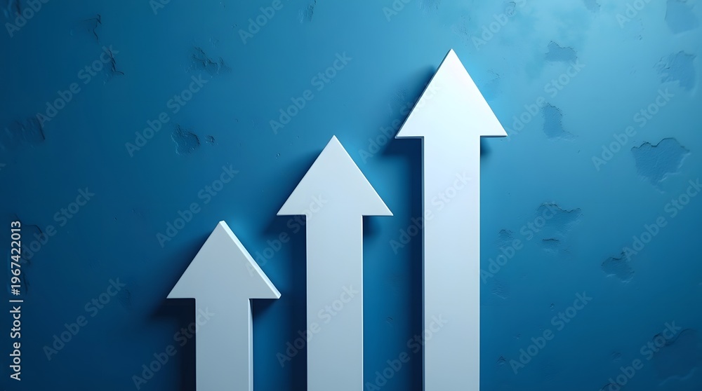 Fototapeta premium Abstract Upward Arrows Symbolizing Growth and Progress on a Blue Background with Textured Surface
