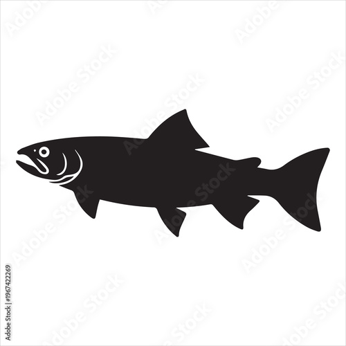 Minimalist black trout fish swimming silhouette vector icon