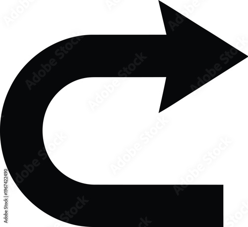 A bold arrow icon with a curved tail forming a partial circle shape. isolated on white background, Vector