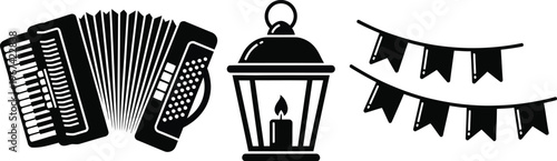 Accordion lantern and festive flags vector illustration