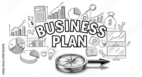 Business plan concept with various financial and statistical elements strategy finance money growth graph chart