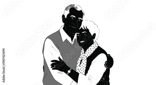 Illustration of an elderly couple embracing each other