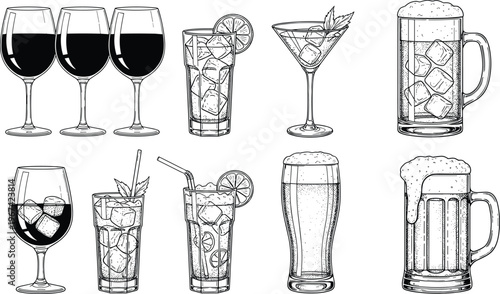 Line art illustration of four men walking across a zebra crossing in a bustling city street, with cars and tall buildings in the background, reminiscent of a famous album cover.