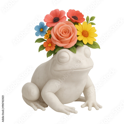 PNG Whimsical frog with floral crown.