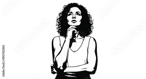 Portrait of a thoughtful woman with curly hair looking up