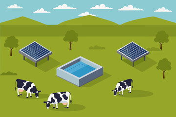 Fototapete Bauernhof Solaranlage mit weidenden Kühen  © Suresh