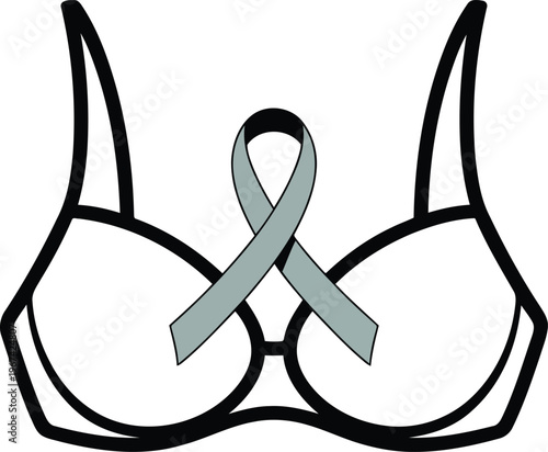 Bra outline with a light gray ribbon, symbolizing ovarian cancer awareness