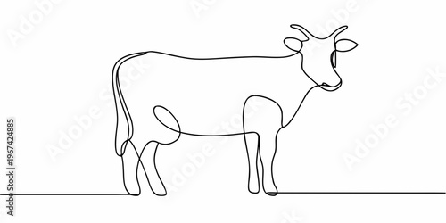 Minimalist one line drawing of a cow s side profile in black and white