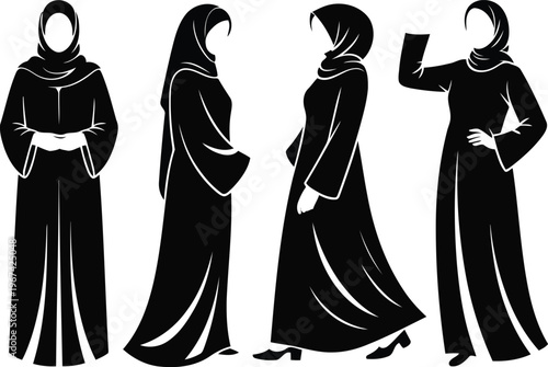 Women wearing traditional islamic headscarves and robes