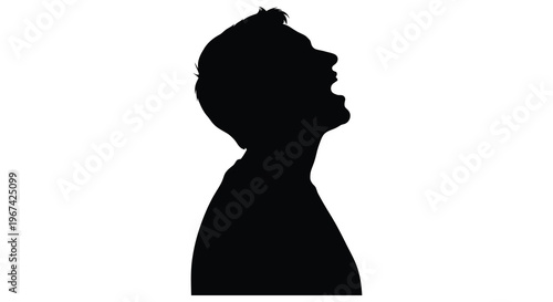 Profile of a person shouting with open mouth stark black silhouette