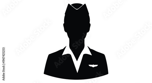 Black silhouette of a flight attendant wearing a uniform simple silhouette