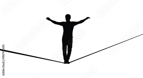 A person balancing on a rope arms outstretched black silhouette
