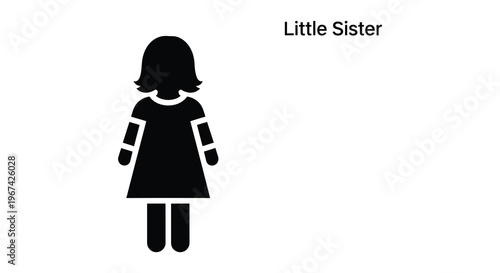 Simple black silhouette of a young girl labeled little sister silhouette