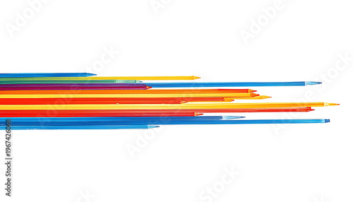 colored pencils lines isolated on white for background