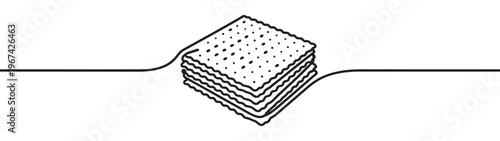 Stack of five square crackers with small holes is depicted in a simple black and white line art illustration